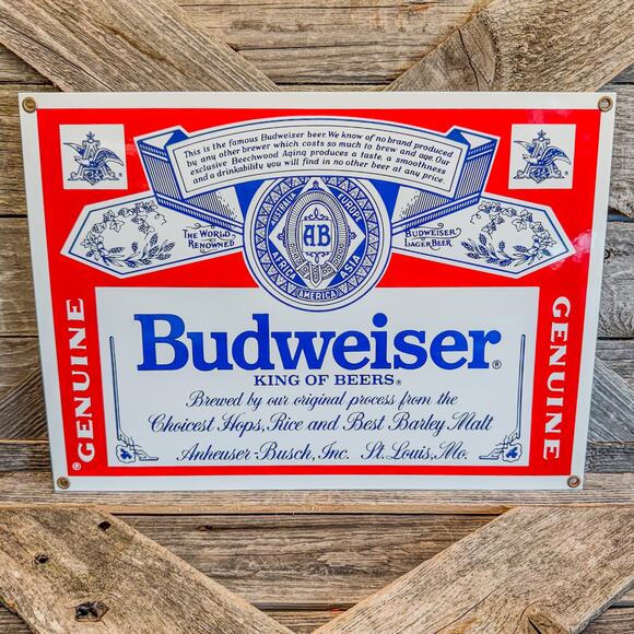 1980’s/1990’s Budweiser Advertising Sign, Ande Rooney Vintage Enamel Porcelain - Picture 1 of 7